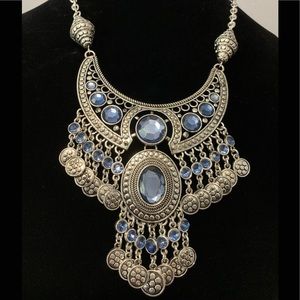 Vintage belly dancer gypsy medallion necklace with medallion & crystal accents